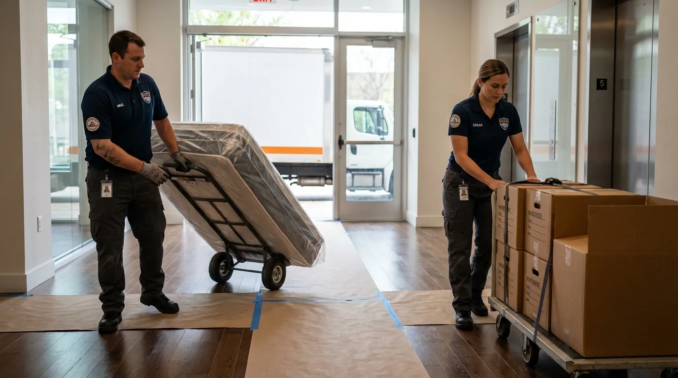 Professional apartment movers loading elevator in Berwyn, IL